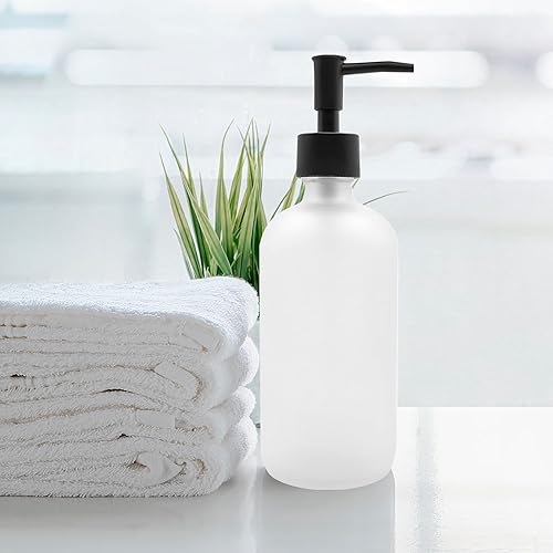 Miniatura 5 de LL Co Paquete de 2 dispensadores de jabón de vidrio esmerilado, 16 onzas, bomba de plástico duradero, recipiente multiusos, mano, loción, lindo