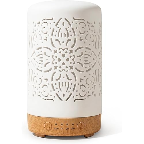 Earnest Living Essential Oil Diffuser White Ceramic Diffuser 100 ml Timers Night Lights and Auto Off Function Home Office Humidifier Aromatherapy Diffusers for Essential Oils
