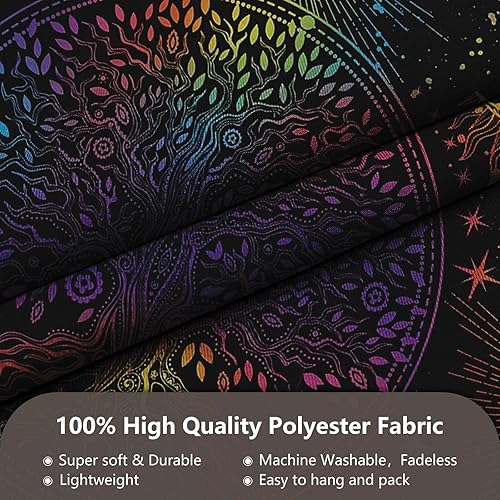 Miniatura 5 de MEHOFOND Tapiz de árbol de la vida para colgar en la pared, diseño de mandala bohemio para dormitorio, estético, sol, luna, estrella, árbol de la