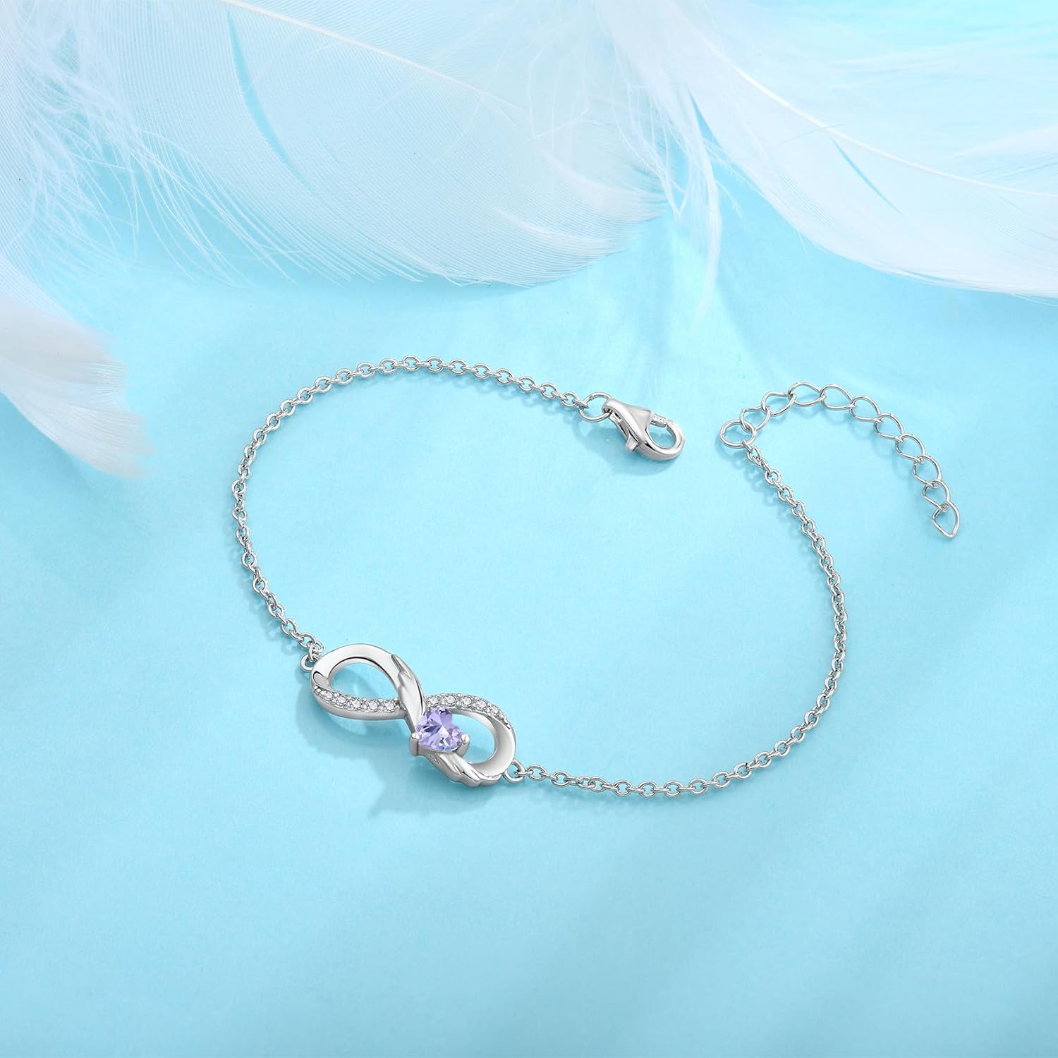 STARCHENIE 925 Sterling Silver Infinity Bracelet Adjustable Angel Wings Heart Birthstone Bracelet for Women - Image 3