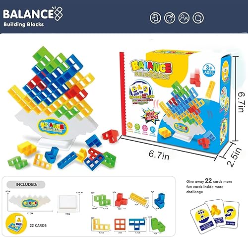 Miniatura 6 de Juego de 64 piezas de Tetra Tower, juego de construcción de bloques de apilamiento de equilibrio, divertido juego de fiesta para noche de juegos