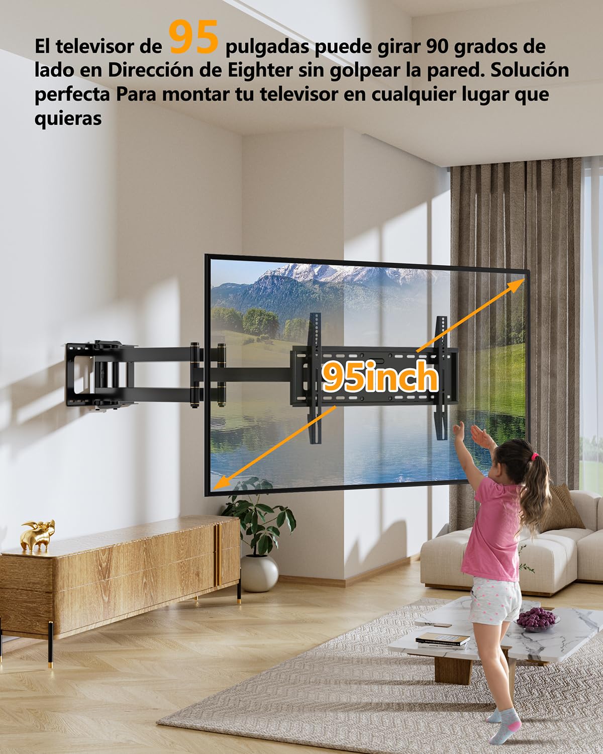 FORGING MOUNT Soporte TV Pared con Brazos dobles articulados Extralargo de 1090mm para Pantallas de 50-95" de Planos/Curvos, Soporte Pared TV con Giratorio e Inclinable, VESA Máx 800x400mm, Hasta 75kg