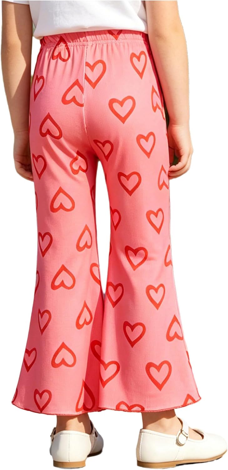 Girls Summer Wide Leg Cropped Pants Cute Pattern Lightweight Elastic Waist Trousers for Holiday Beach Wear
