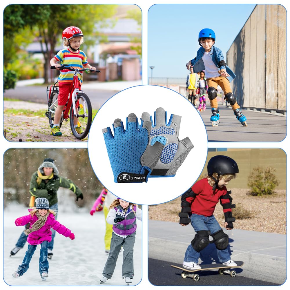Guantes Bici Niño, Guantes Ciclismo Medio Dedo para Niños de 9 a 13 Años, Antideslizantes, Porosità, Adecuado para Ciclismo, Escalada, Patinaje sobre Hielo(Gris)