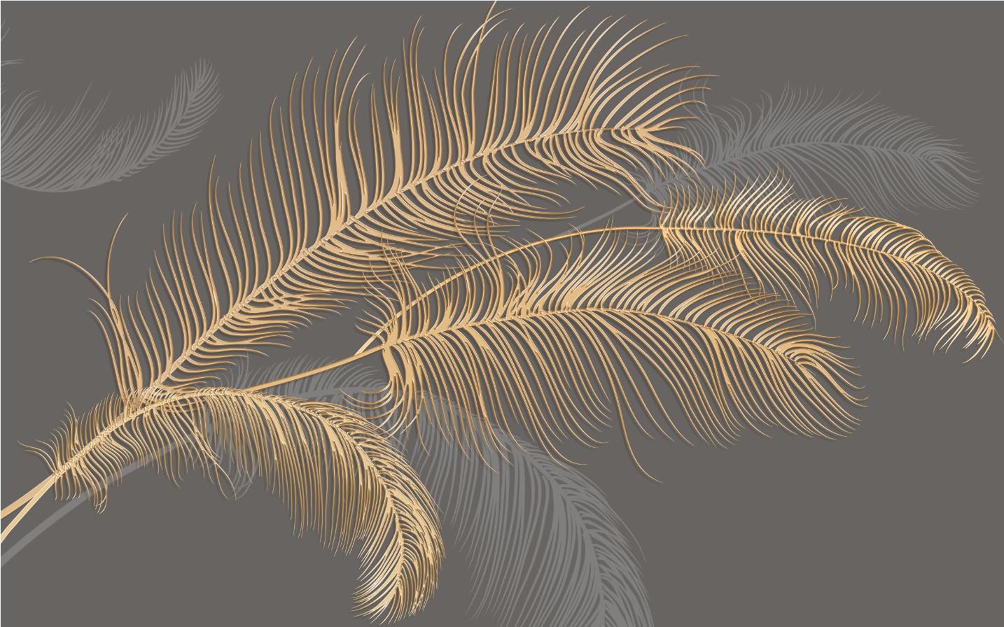 3D Silk Panoramic Wallpaper, 500 x 280 cm Large Gold Feather, Large Wall Poster for Living Room Adult, Children's Room - Image 4