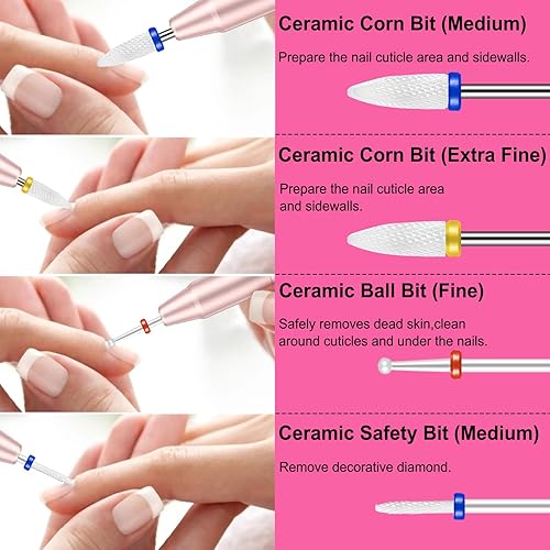 Miniatura 3 de Juego de 19 brocas de uñas con caja de almacenamiento, brocas de carburo de diamante de cerámica de tungsteno de 332 pulgadas para uñas acrílicas,