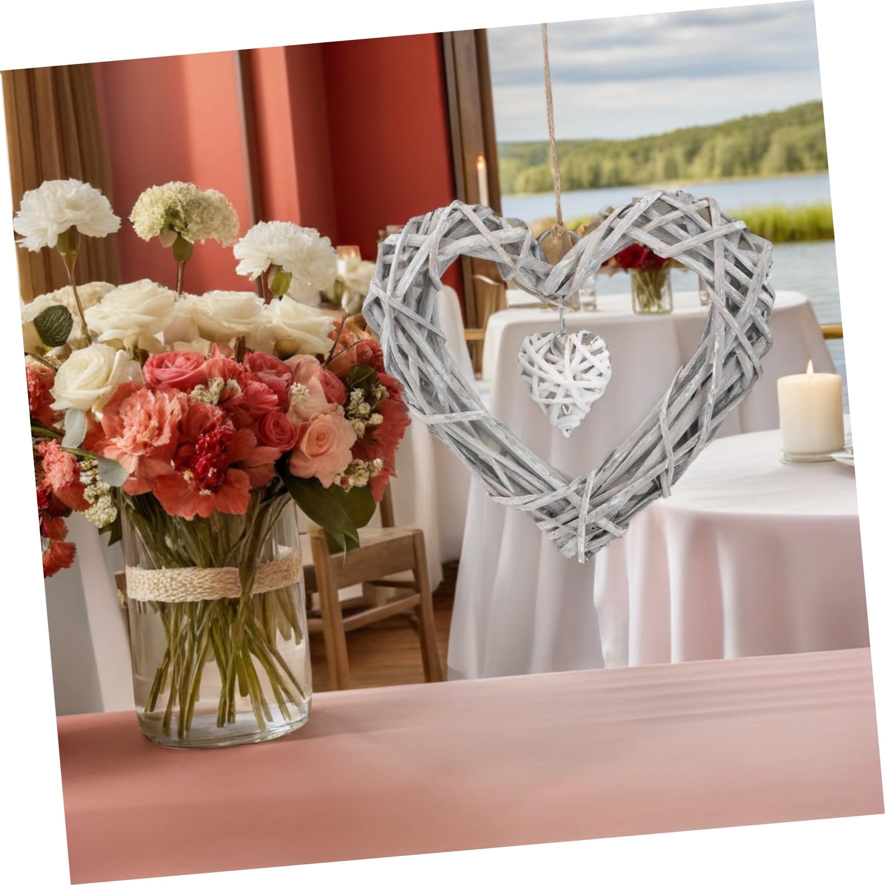 4 STÜCKE Teiliges Rattan herzkranz Spitze Langlebige Handgefertigte Herzform Wanddekoration für Hochzeit Weihnachten Geburtstag Vielseitiger Romantischer Wandschmuck
