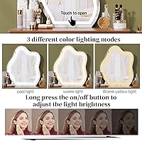 Vista 8 de Mesa de tocador de maquillaje de esquina elegante marrón de 31.5 pulgadas, con espejo iluminado y 4 cajones espaciosos, tocador esencial