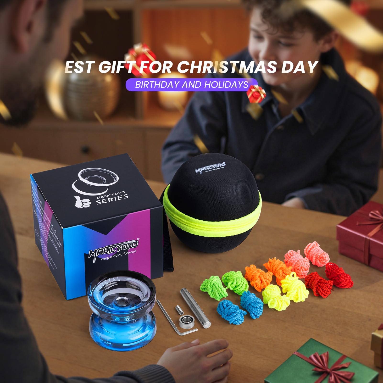 MAGICYOYO Yoyo reattivo per bambini K2 Crystal Black Blue, 2 in 1 - Yo Yo Yo reattivo e non responsivo, Yoyo trucco con rotazione delle dita con cuscinetto non responsivo, 12 corde, borsa Yo-Yo