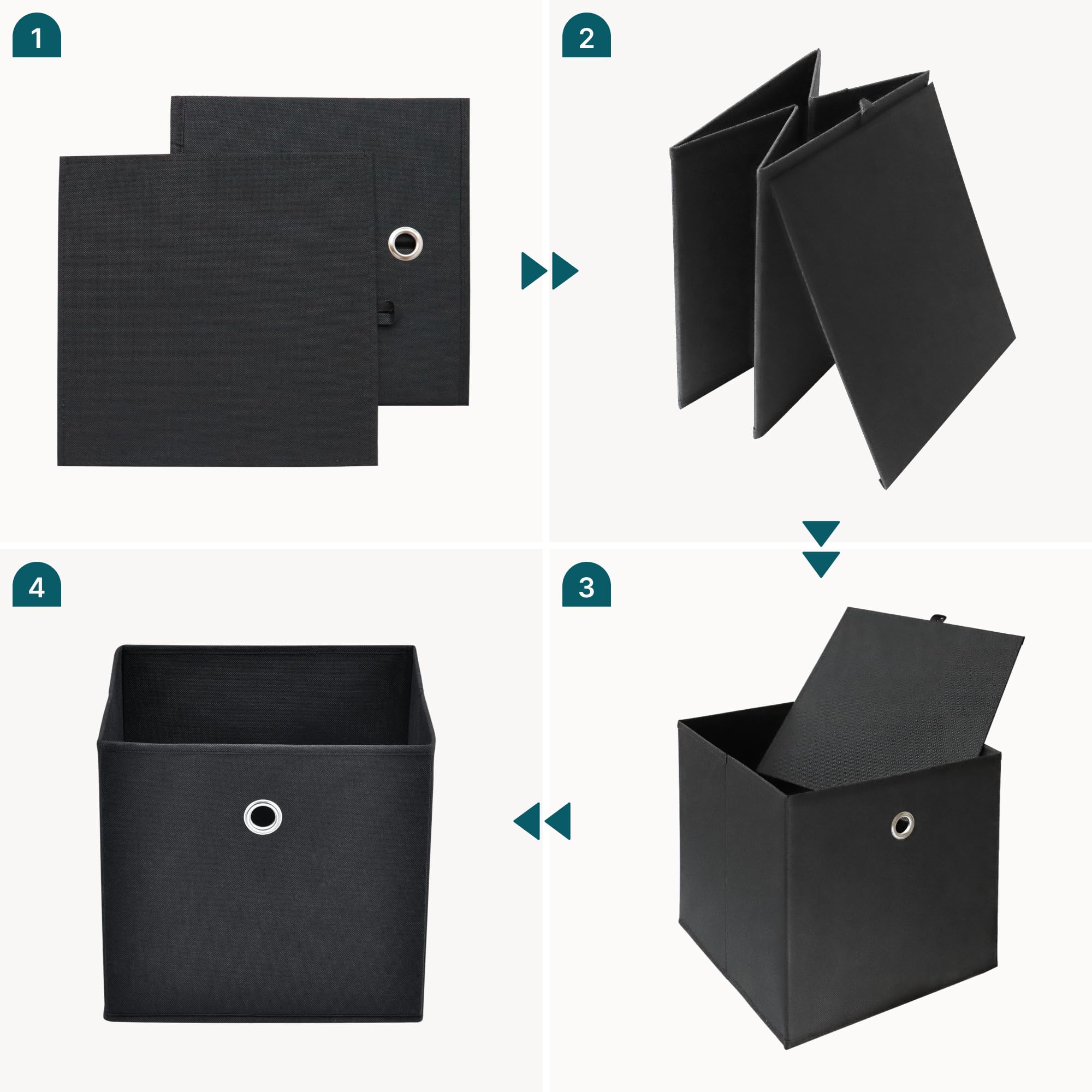 [en.casa] Set de 10 x Caja de almacenamiento plegable 28x30x30cm Juego de 10 Cajas Almacenaje Organizadoras con Asa Contenedores para Ropa o Juguetes Negro