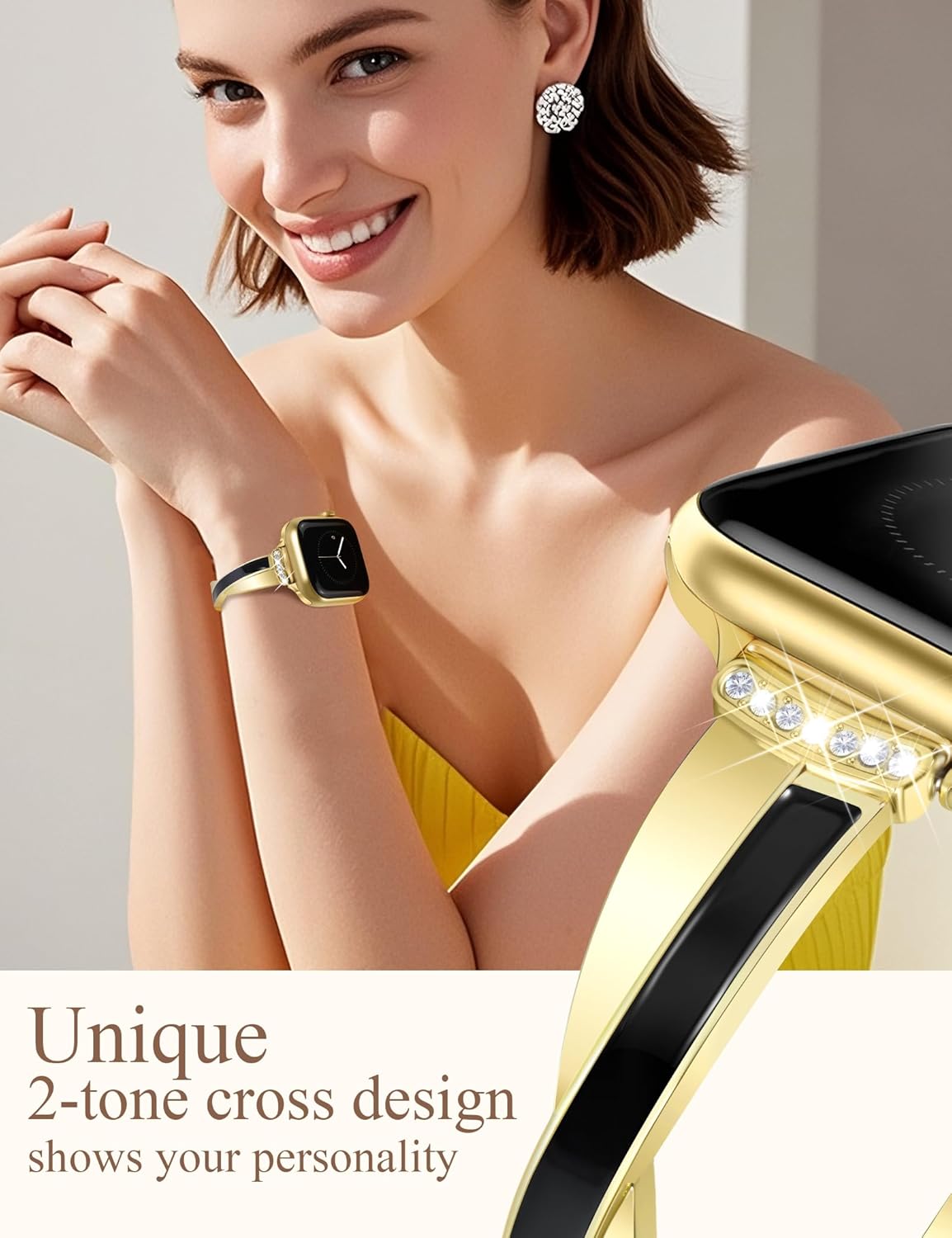 Gold Slim Band for Women Compatible with Apple Watch 38mm 40mm 41mm 42mm(S10/11) Designer Bling Jewelry Dressy Bracelet Adjustable Metal Strap for iWatch Series 11/10/9/8/7/6/5/4/SE 3/2/1 - Image 2