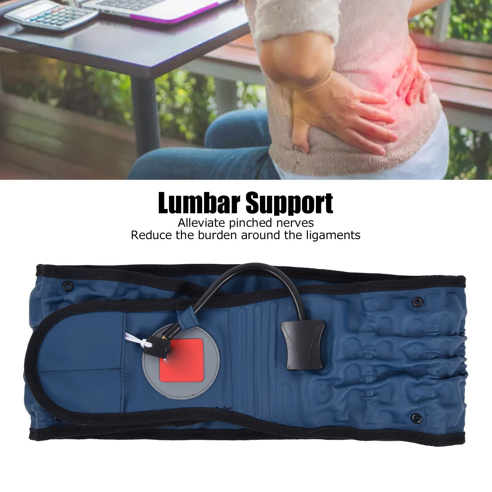 Cinturón de soporte lumbar 2 en 1 Alivio del dolor Terapia de descompresión de espalda para conducir sentado durante mucho tiempo Tejido de punto TPU PU 45.67x6.10x9.84in 22.72oz (Azul)