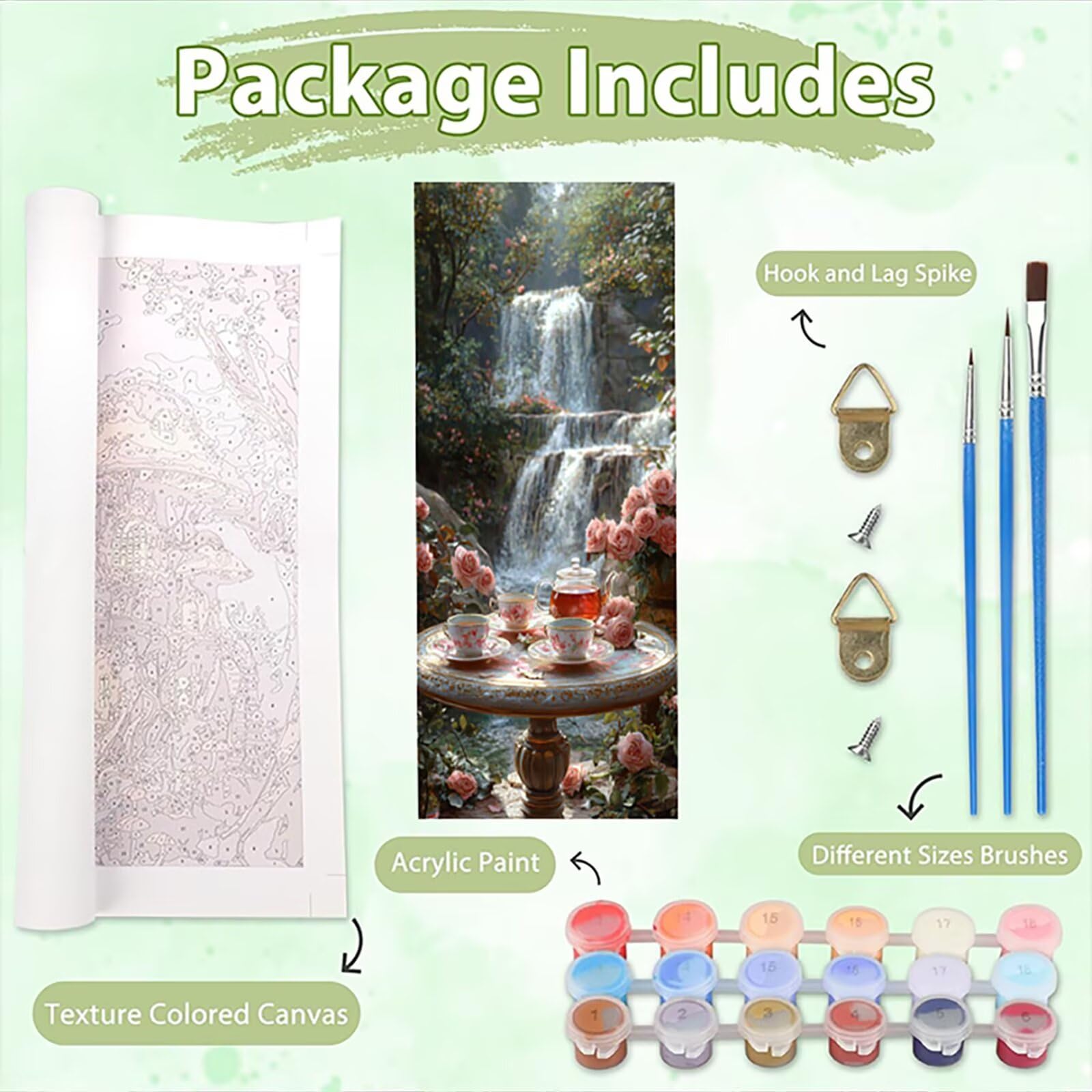 Malen Nach Zahlen 50x150cm Leinwand Teetisch Malen Nach Zahlen Erwachsene mit Ohne Rahmen, DIY Kreativ Set für Erwachsene mit Pinseln und Acrylfarbe, Zimmer Deko Wasserfall Landschaft Geschenk, P0M968