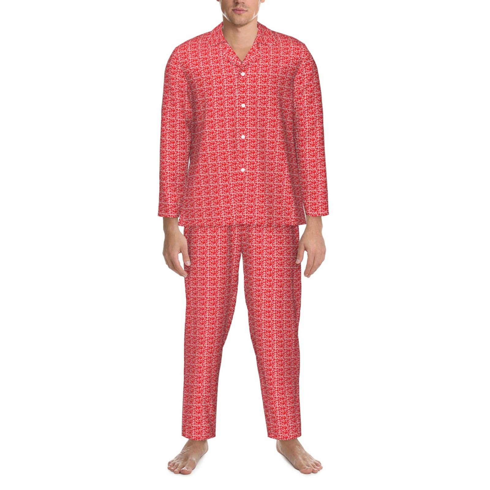 Set pigiama da uomo a maniche lunghe con stampa a cuore e scritta "Love", set da notte in due pezzi traspirante