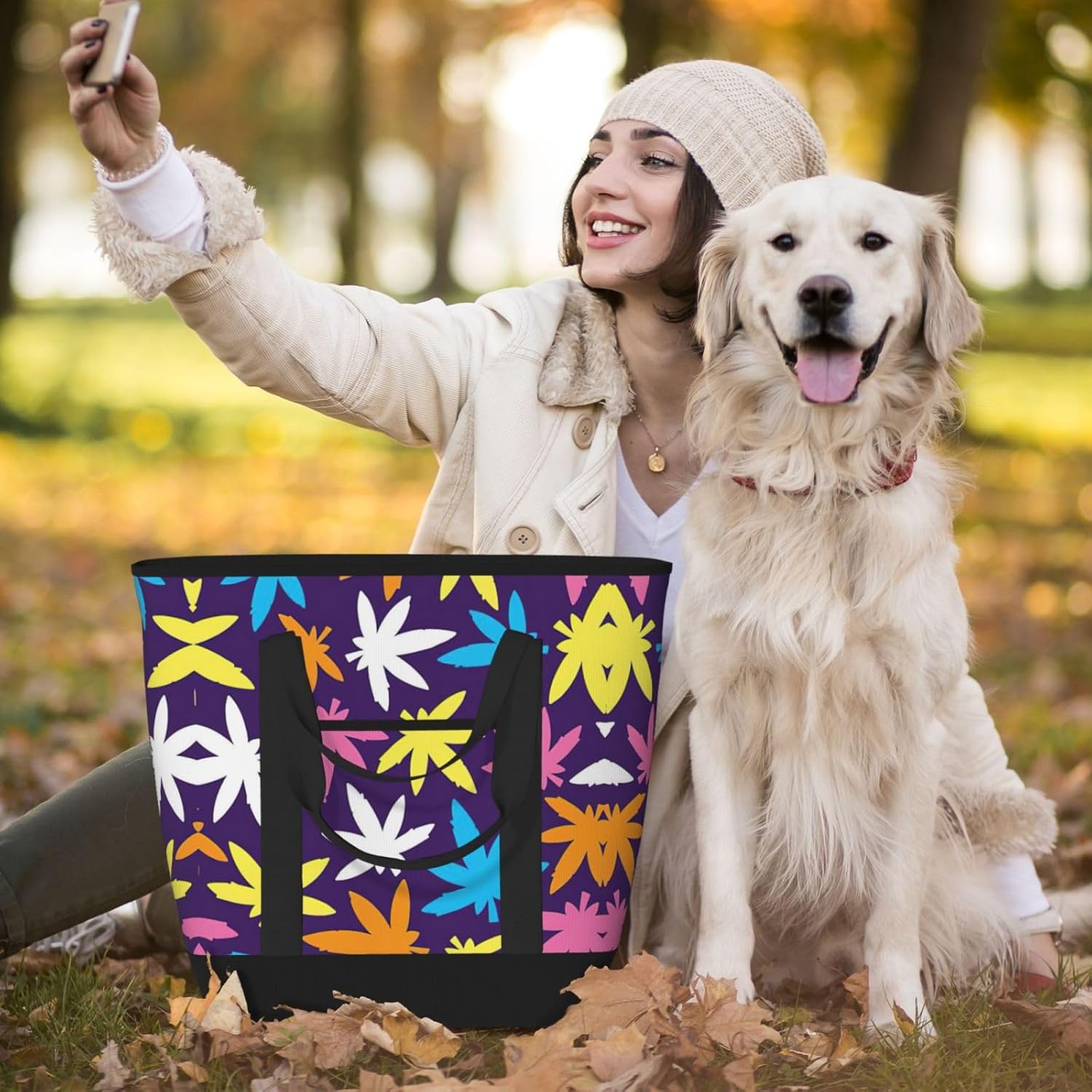 Bright Colorful Weed Pattern Print Large Cooler Bag Tote Bag,Reusable Grocery Bag,Lunch Box Bag, For Picnic Beach Camping