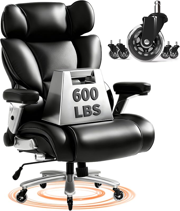FLEXISPOT 600lbs Big and Tall Office Chair for Heavy People, High Back Heavy Duty Computer Chair with Lumbar Support 2D Armrest, Desk Chairs for Working Gaming Relaxing Cross Legged, PU Leather, Black