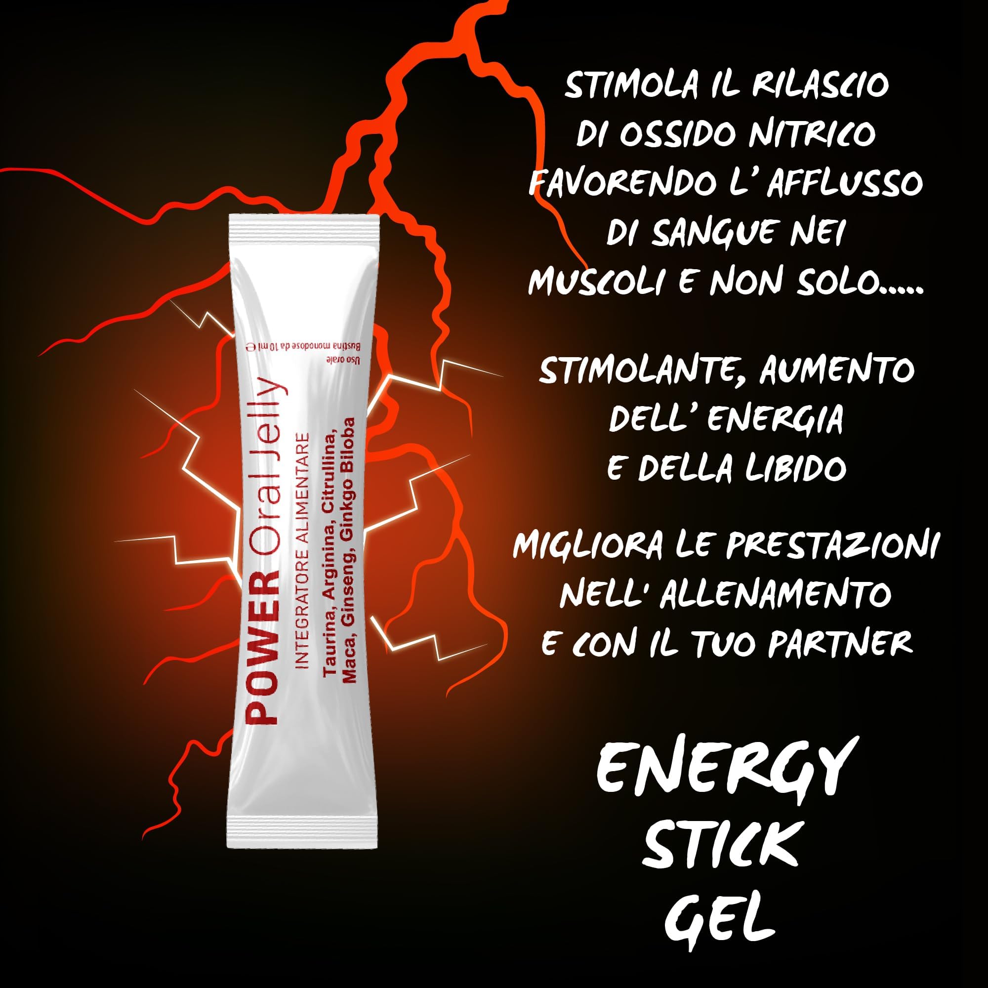 POWER Oral Jelly arginina alta titolazione in bustine monodose con Taurina, Arginina, Citrullina, Maca, Ginseng e Ginkgo Biloba, formulato per supportare aumentati fabbisogni nutrizionali