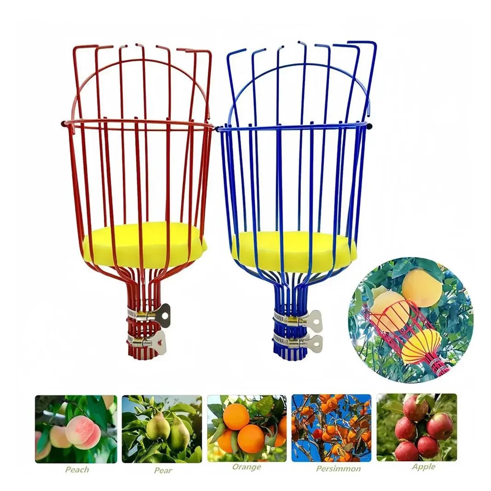 Cueille Fruit Cueille-Fruits à Long Manche avec Panier réglable for Pommes, mangues, poires et avocats - Outil Professionnel for vergers(Red)