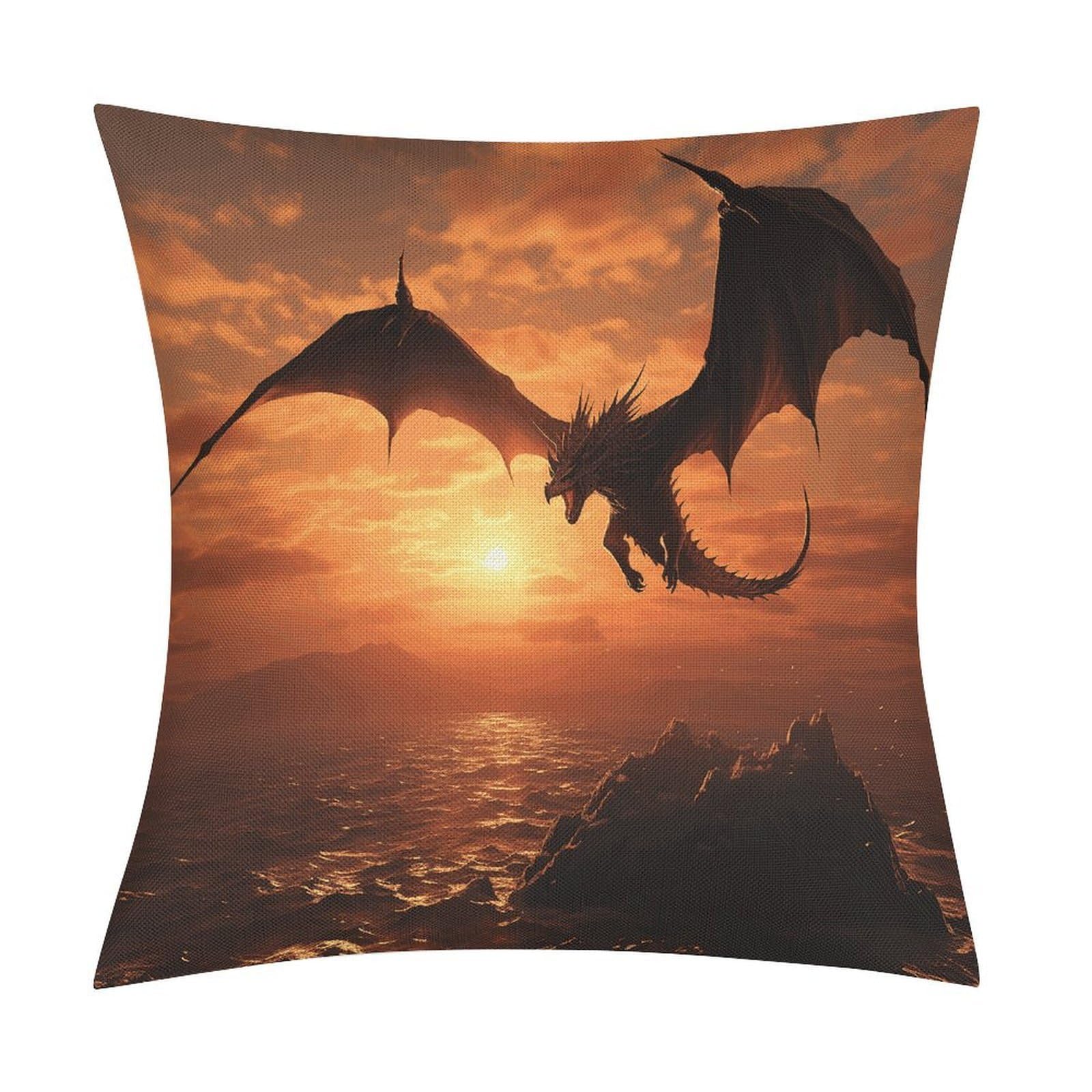 Adfgyerh Style Sea Sunset Flying Dragon Pillow Covers Soft And Comfortable Invisible Zipper ，Home Decor 18X18 Inch Edging Technology，Throw Pillow Covers For Couch Sofa Bedroom Living Room.