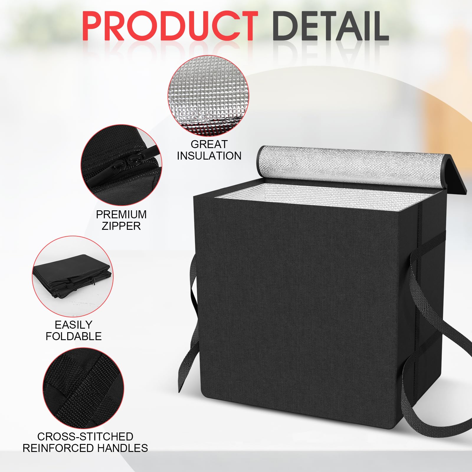 3 Stück Isolierte Pizza Liefertasche Groß, 50x50x35/20/15cm, Isolierte Kühltasche, Pizza Wärmer Tasche Lebensmittel Tasche Thermo