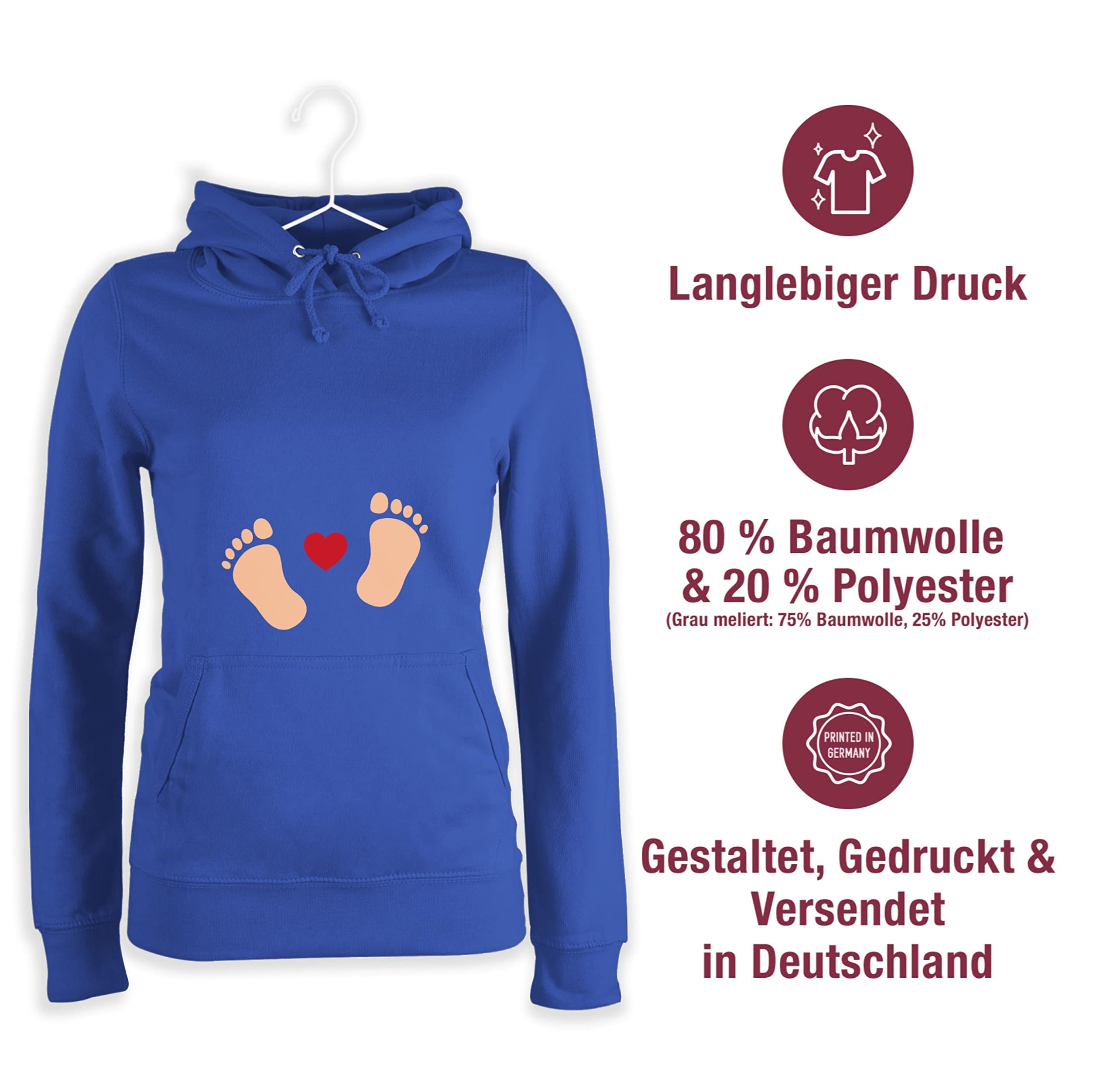Shirtracer - Pullover Damen Hoodie Frauen - Schwangerschaft Kleidung Geschenk - Babyfüße mit Herz - hellerer Hauttyp