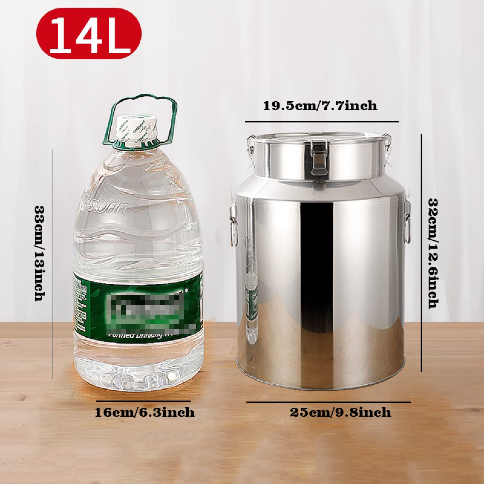 Recipiente de acero inoxidable para leche de granja de 14 L, resistente, con tapa de sellado de silicona y recipiente de té, barril de aceite, contenedor de transporte de crema
