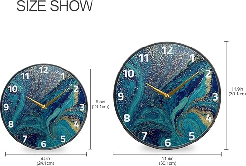 Miniatura 2 de ALAZA Reloj de pared abstracto de mármol azul y dorado, funciona con pilas, silencioso, sin tictac, para decoración de sala de estar, 12 pulgadas