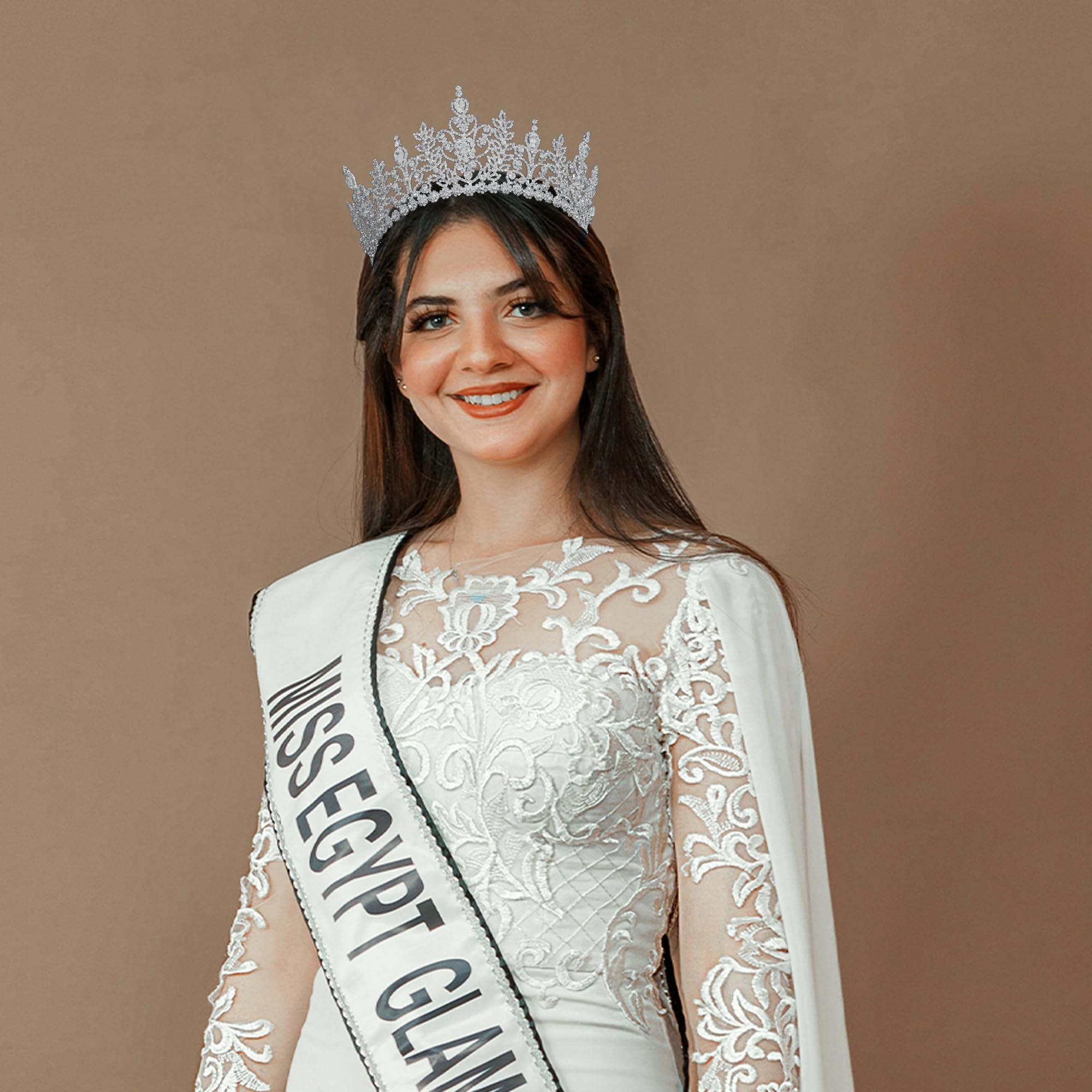 Coronas altas de reina de circonita cúbica para mujer, tiaras grandes plateadas con diamantes de imitación, diadema de boda para novia, tocados de quinceañeras de cristal, tocados de