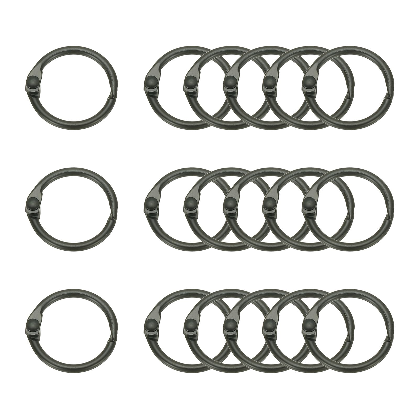 PATIKIL 18Pcs Loose Leaf Binder Rings, 0.8 Inch Metal Open Card Rings Heavy Duty Book Rings for Key Index Card Rings Paper Rings Office, Black