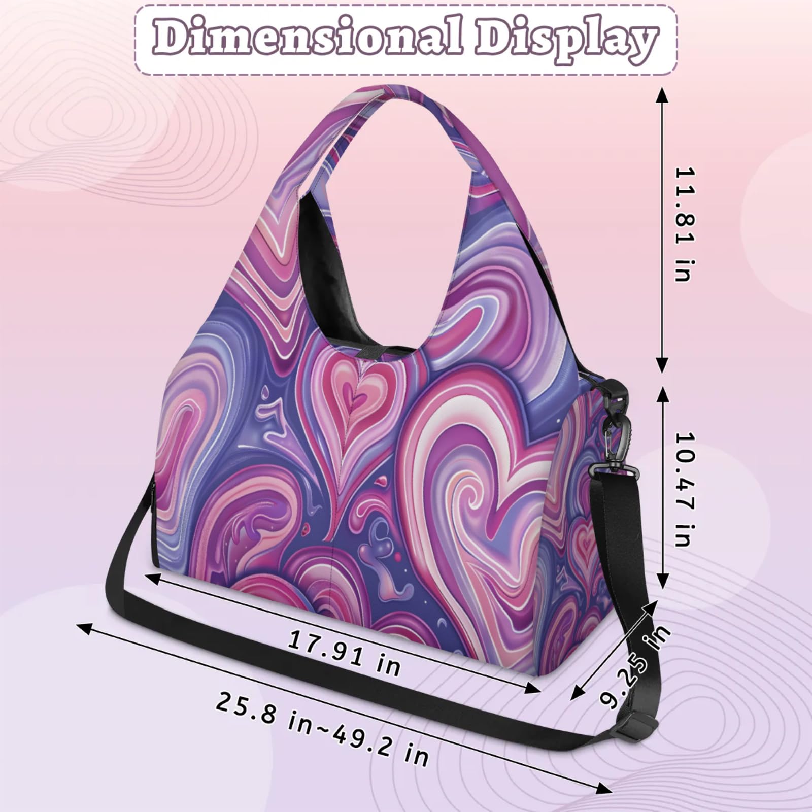 Eativisa Line Purple Heart Yoga Tote Bag - Women's Waterproof Gym Bag with Adjustable Shoulder Strap, Shoe Compartment, Multiple Pockets for Yoga Mat, Shoes (17.9 x 9.25 x 10.47 inches)