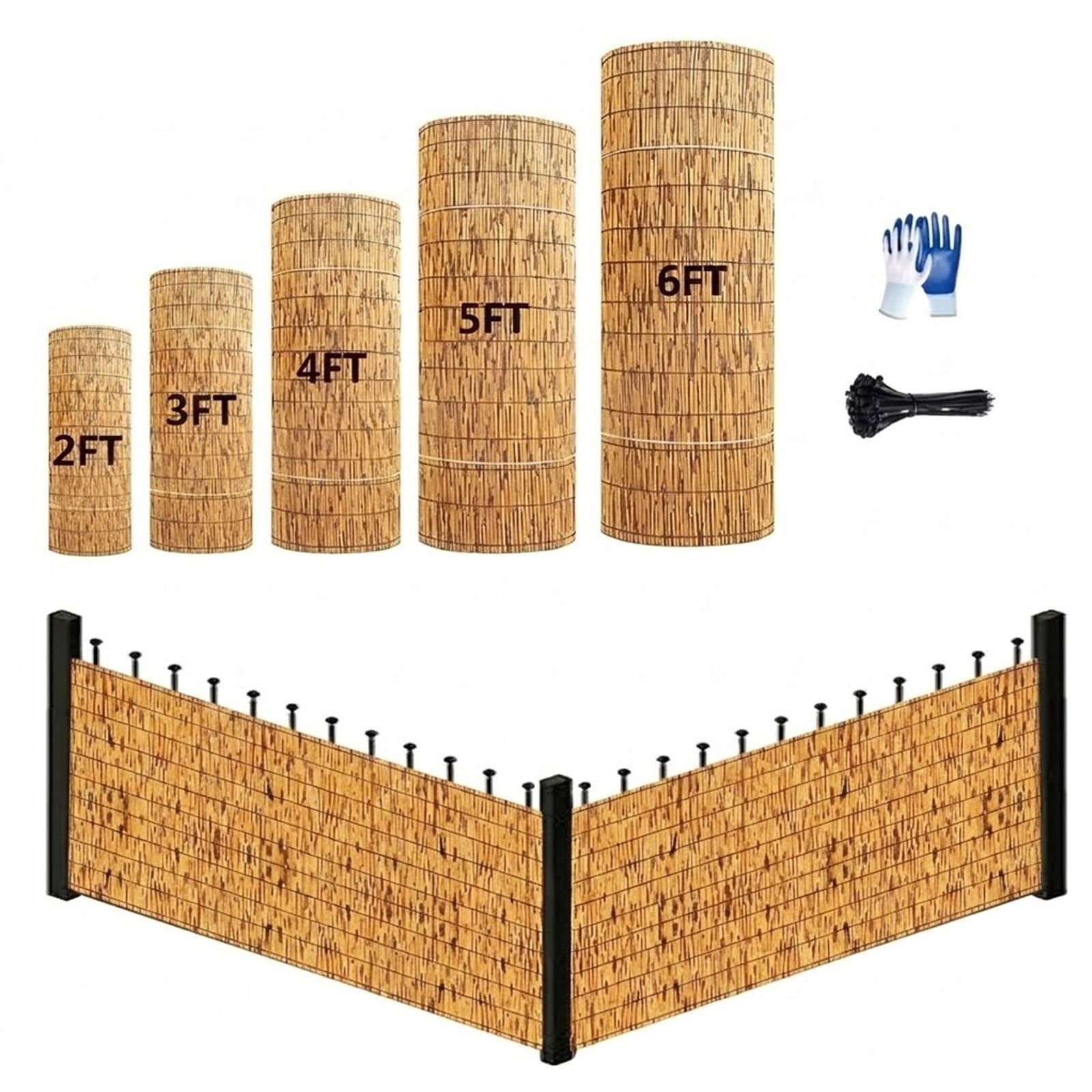 Bamboo Fence Rolls 30-200 High X 60-1000cm Length Reeds Privacy Screen for Outdoor Garden Balcony Window, Indoor Wall Panel Cover, Cuttable Yard Divider, Prevent Leaves(Natural,120x900cm)