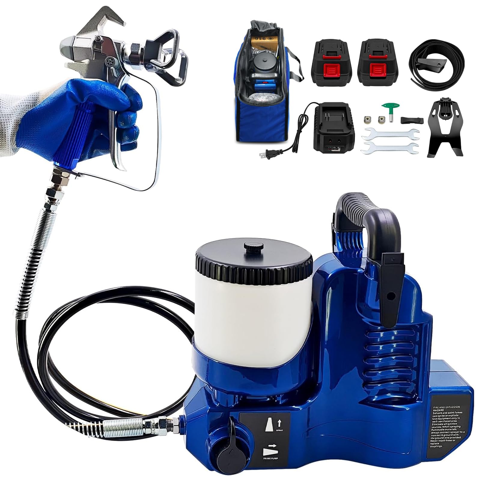 Pistolet à Peinture sans Fil Airless 550W, Station de Peinture Électrique Portable avec 2 Batteries 21V, Débit 1,1L/Min et 6 Vitesses, Pulvérisateur Haute Pression pour Murs et Clôtures