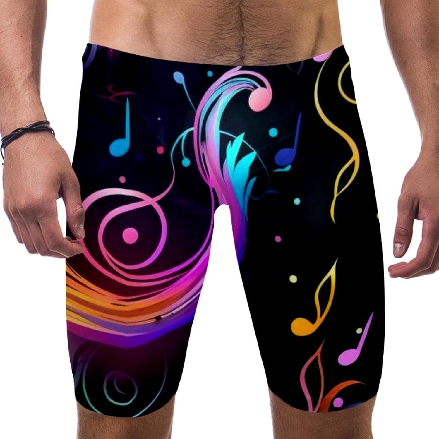 Colorful Music Notes Men's Swim Jammers for Training, Swim Shorts for Boy Dry Quick Youth Boys Jammer Swimwear
