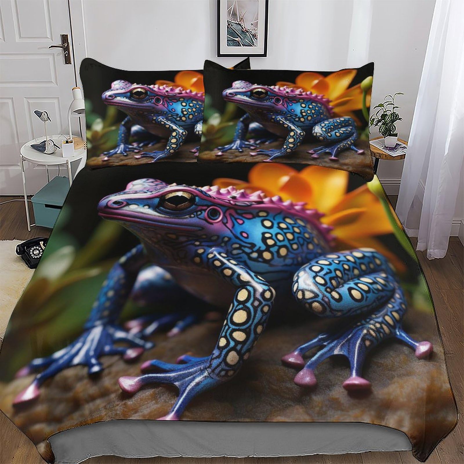 Housse de couette grenouille hypoallergénique parure de lit douce anti-plis