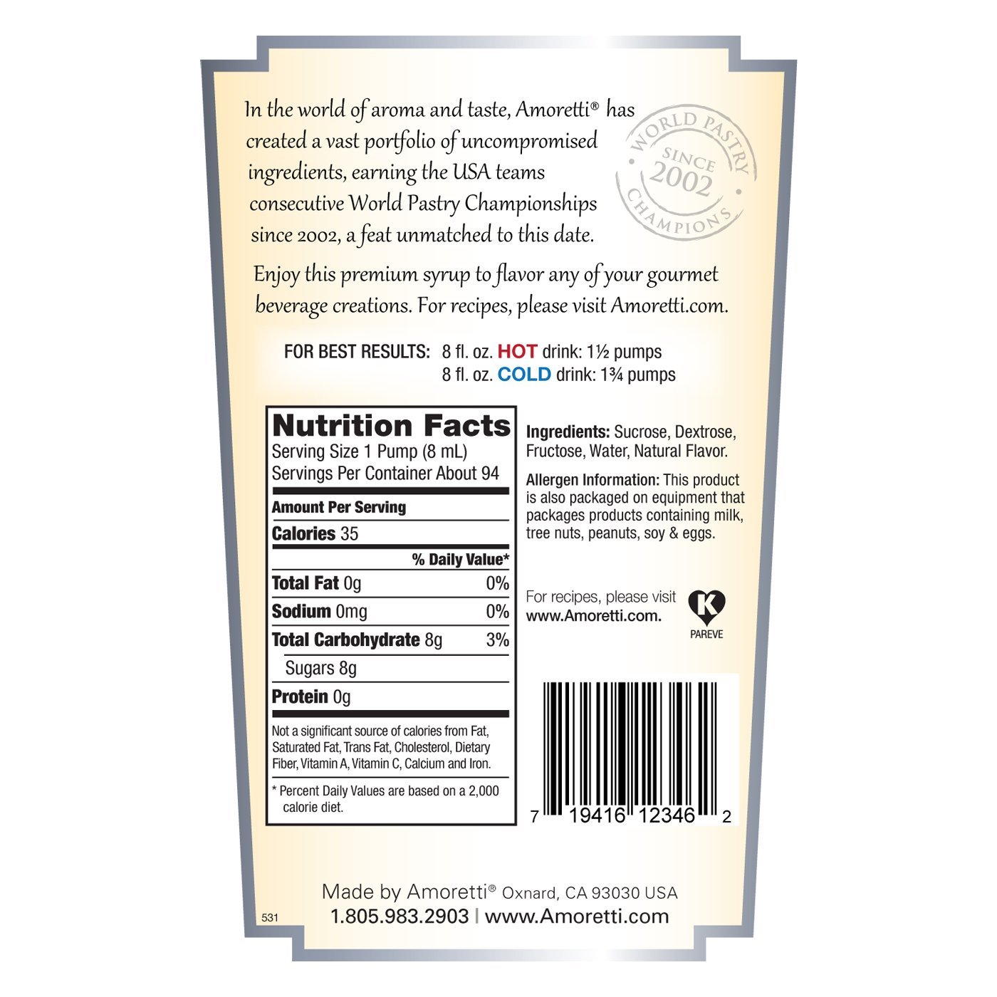 Amoretti Premium Syrup, Maraschino Cherry, 25.4 Ounce
