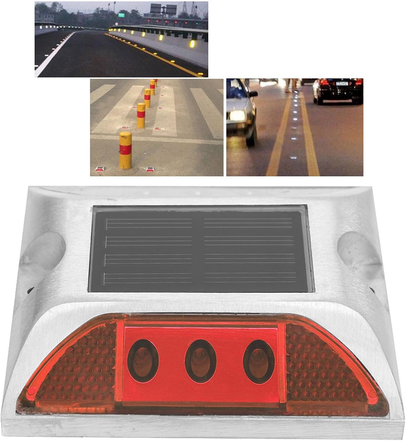 Tyenaza LED Solar Power Ground Marker Lights Waterproof Outdoor Driveway Road Highway Spike Lamp for Safe Driving (Red)
