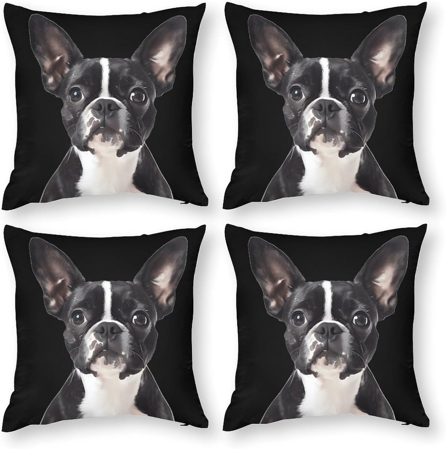 Boston Terrier Cute Printed Throw Pillow Case 4 Pcs Soft Pillowcases Pillows Covers Sofa Bed Decor 12/14/16/17/18/20/22/24/32 Inches