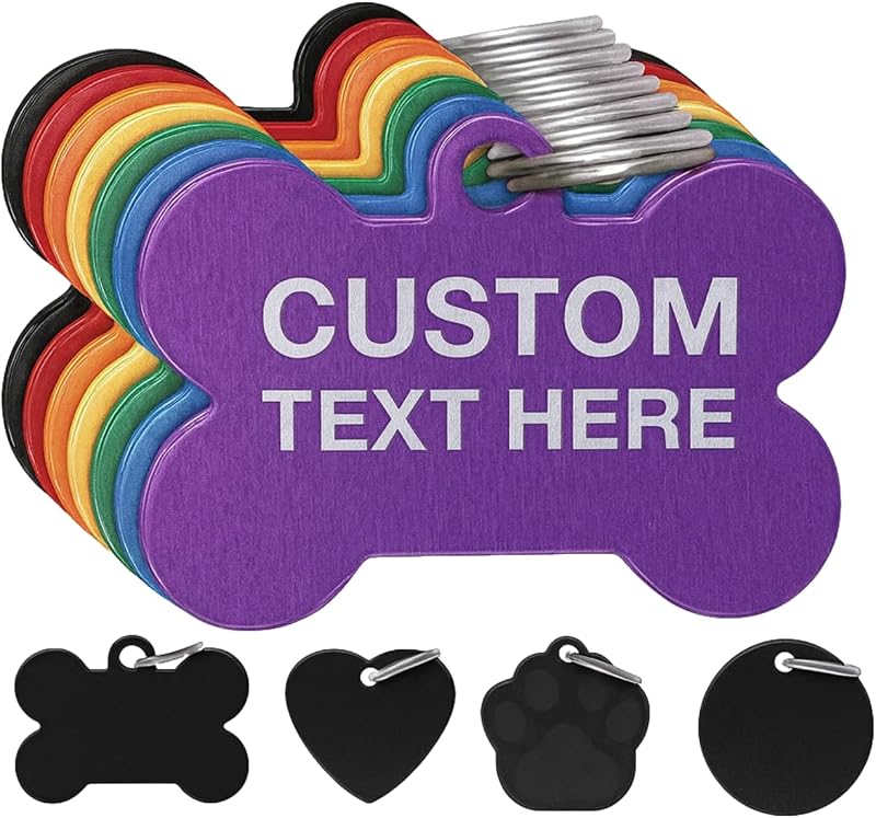 Pet ID Tag Custom for Dog Cat Personalized | Many Shapes and Colors to Choose from | Made in USA | Strong Anodized Aluminum