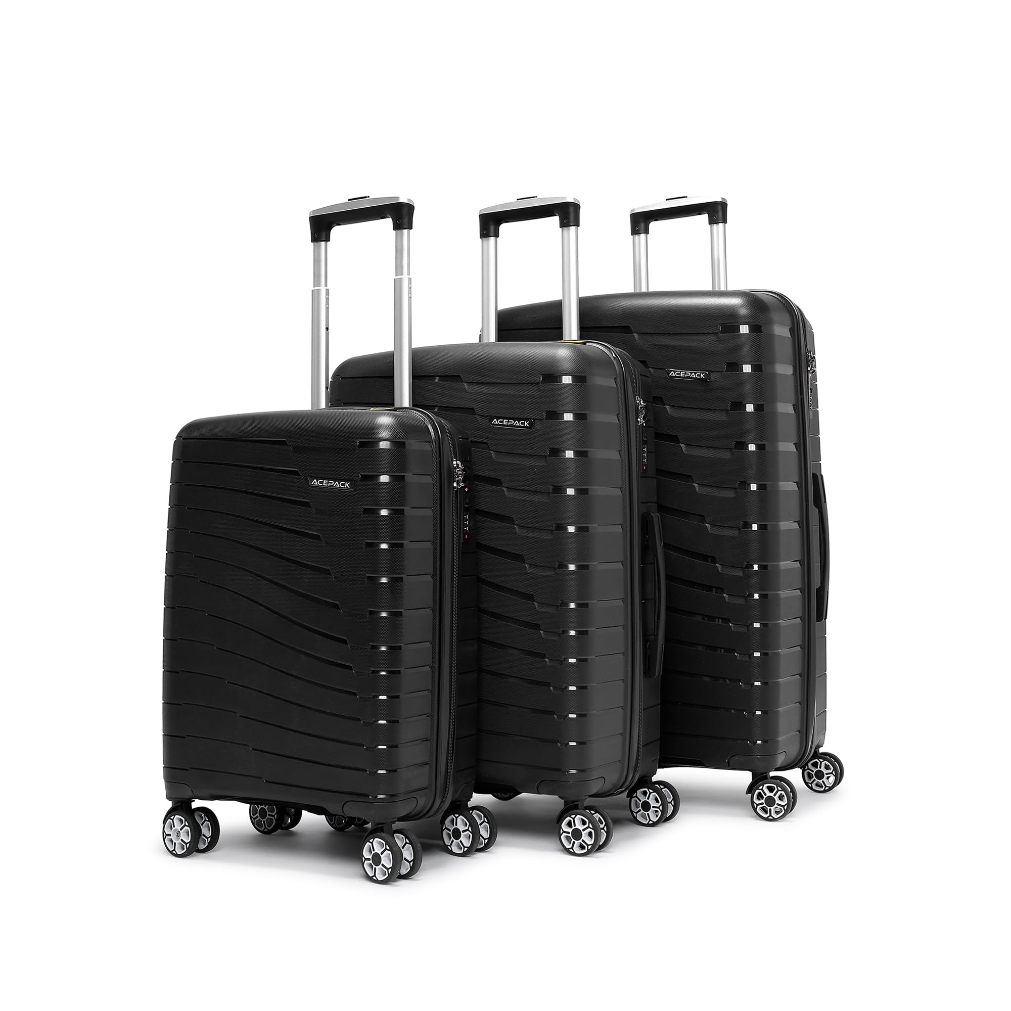 acepack Starlink Family Set of 3 (S + M + L) Hard-Sided Polypropylene Luggage – Lightweight Trolley Bags with Anti-Theft Zipper & Number Lock (Black/YW)-picture-37