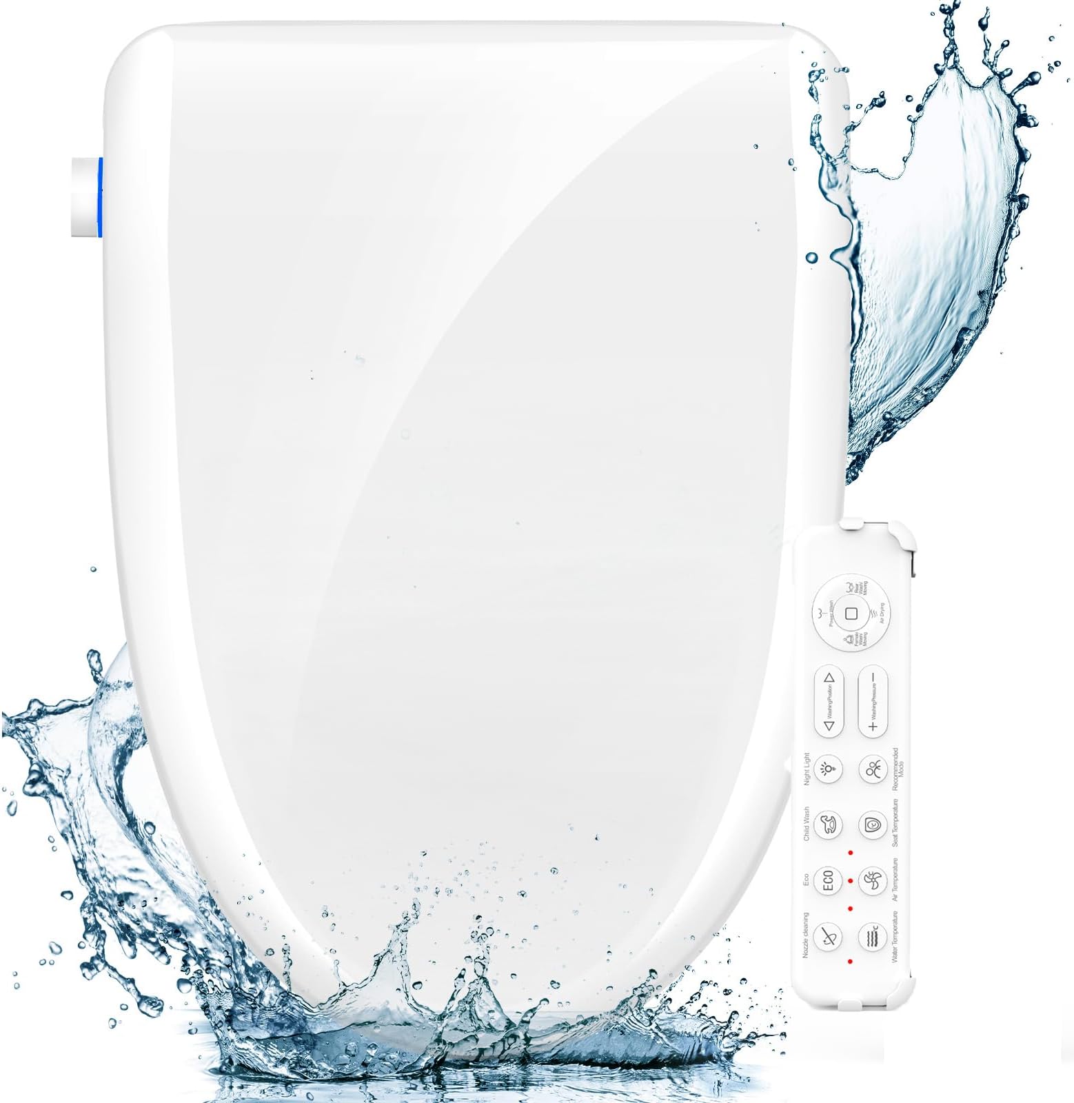 FVZ Bidet Toilet Seat Elongated Smart Heated Toilet Seat with Warm Water & Dryer, Feminine & Child Wash, Self-Clean Stainless Steel Nozzle, Adjustable Water Pressure, Slow Close Lid, White