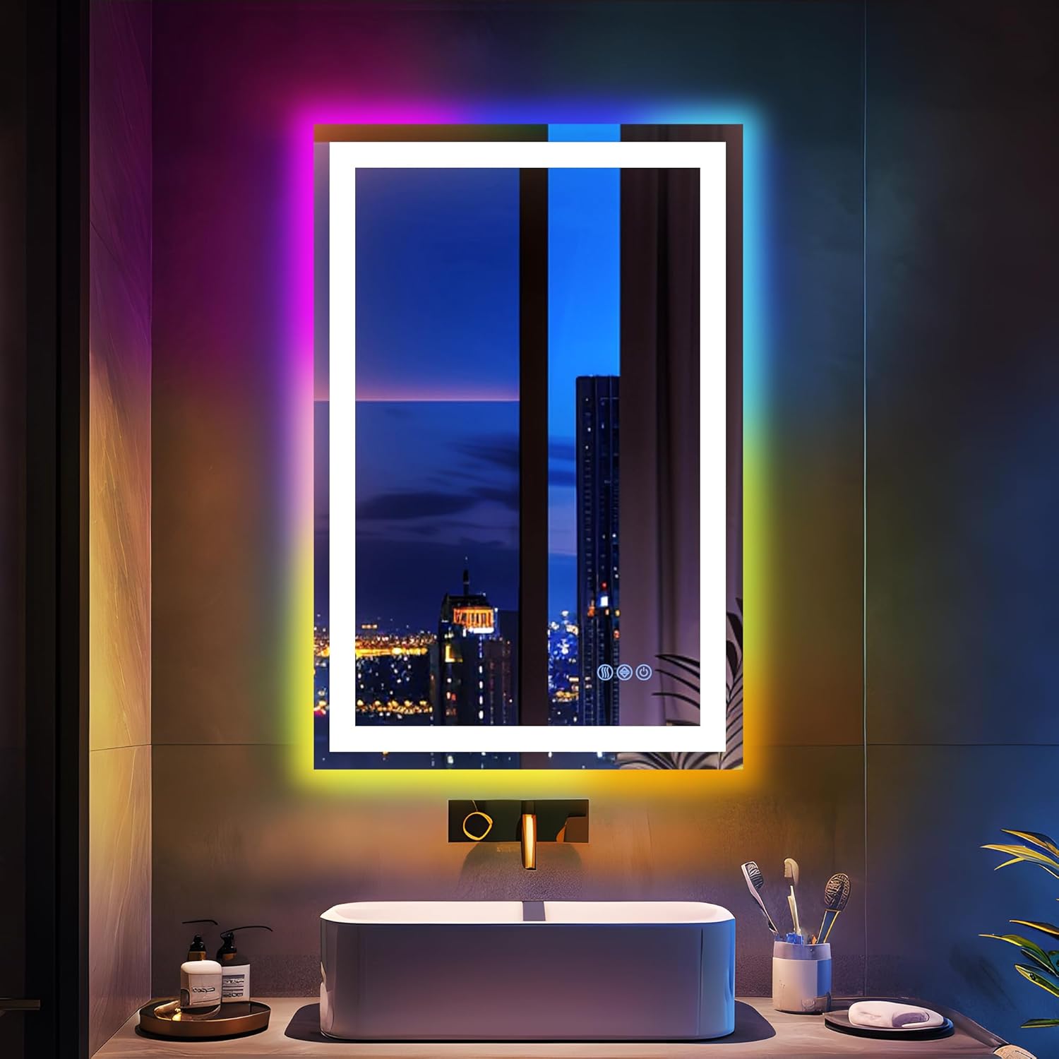 Antok 24x 36 LED Bathroom Mirror with Lights, Bathroom Vanity Mirror Anti-Fog, Dimmable, Lighted Vanity Mirror with Tempered Glass, Memory Function, 3 Colors, Safe Use (Horizontal/Vertical)