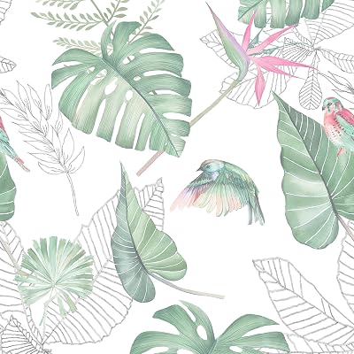Floral Peel and Stick Wallpaper Green Palm Leaves Self Adhesive Wallpaper Jungle Removable Contact Paper Decor 17.32 inch ร 118 inch
