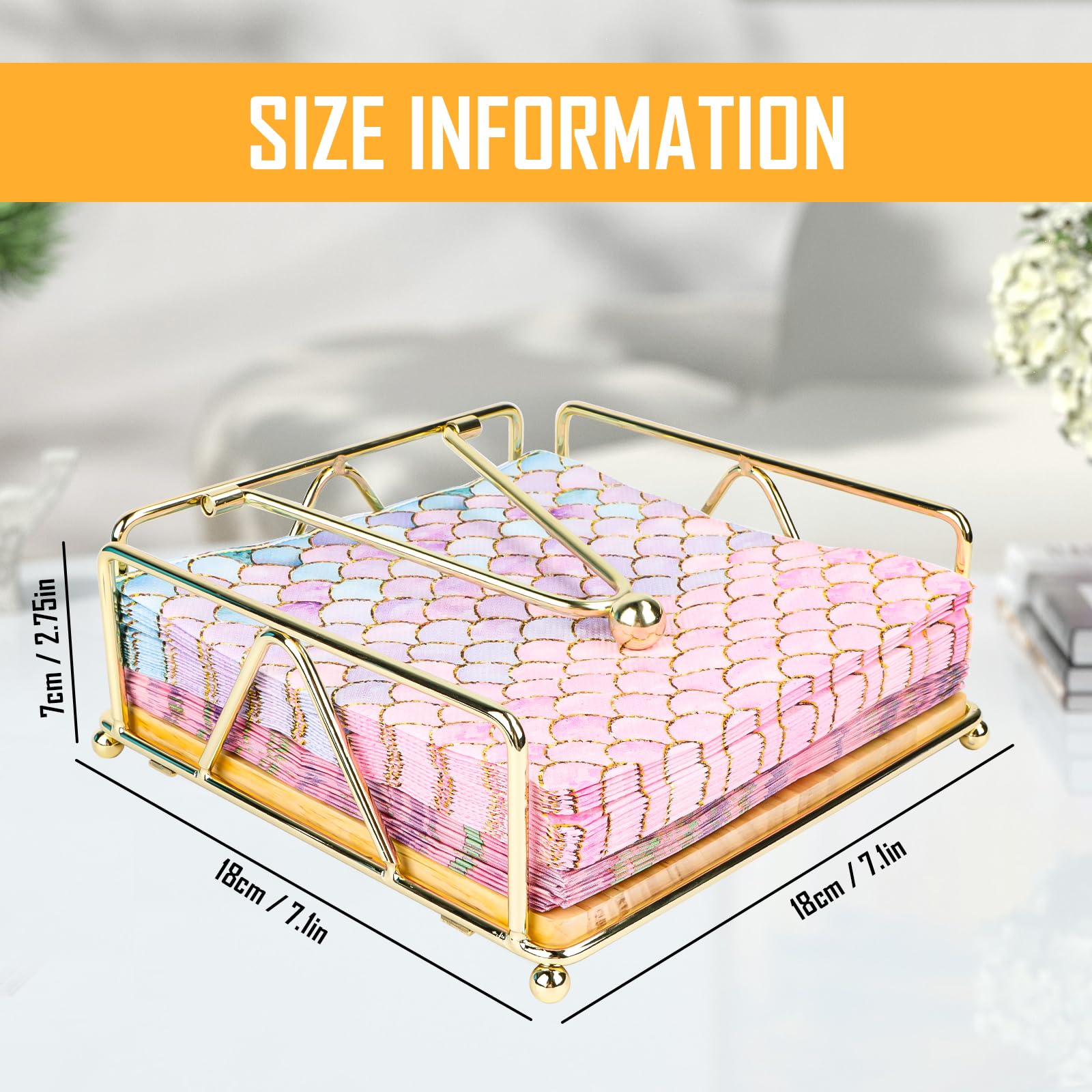 Portatovaglioli Metallico Con Base Legno - Braccio Ponderato Oro 17,8x17,8cm - Foto 11