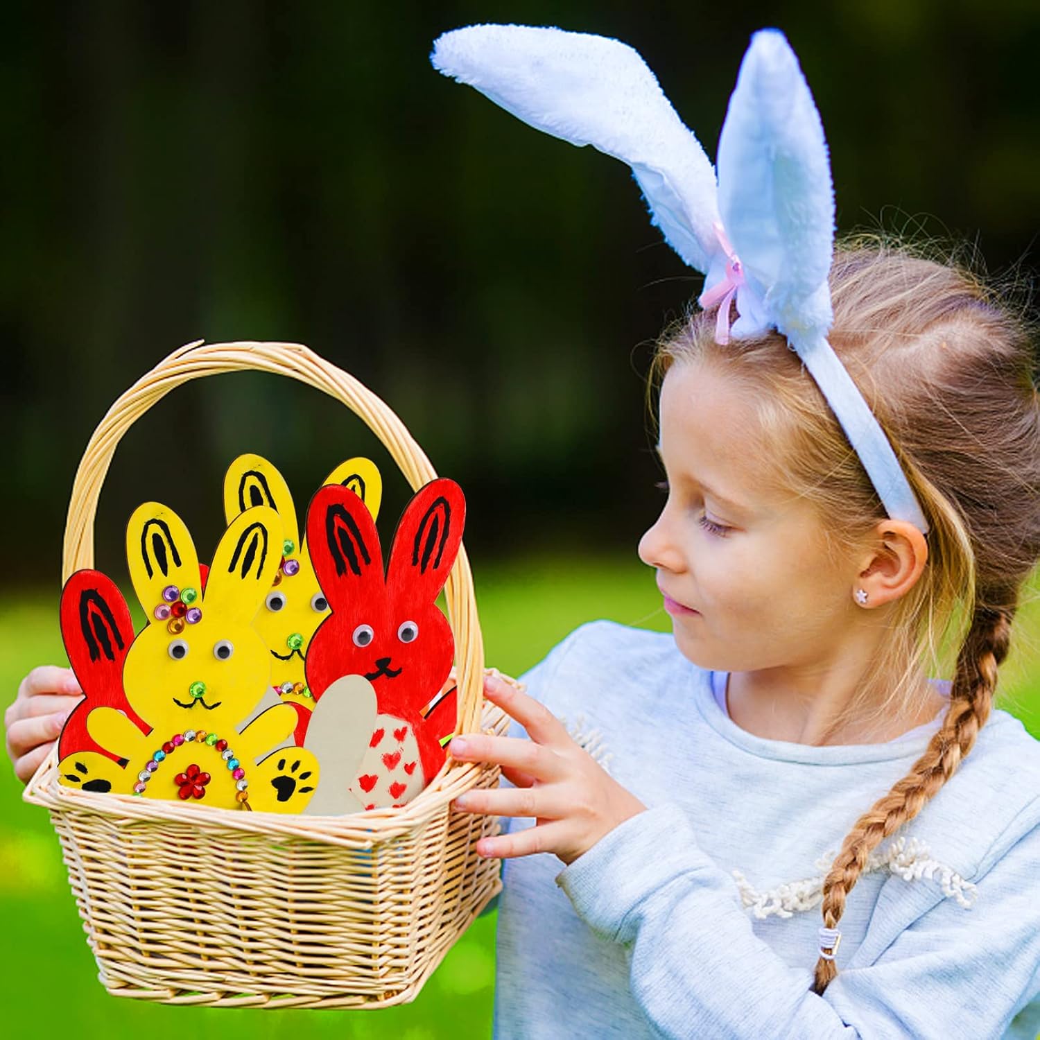 Worgree Easter Crafts for Kids, 10pcs Wooden Bunny Cutouts Arts and Crafts Painting Kits for Kids Boys Girls 4-8 8-12 Easter Basket Stuffers Party Favors Activities Gifts Spring Home Decorations