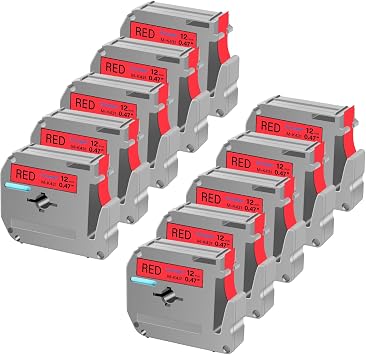 Cruxer 10 Pack Replacement for P Touch M Tape M-K431 MK431 M431 M-K431s Black on Red 12mm 0.47 1/2 for Ptouch PT-M95 PT-80 PT-90 PT-70 PT-65 PT-85 PT-45 PT-70BM Label Maker Refills