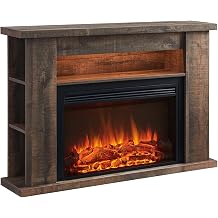 LegendFlame Barron Electric Fireplace with 51" Storage Shelf Mantel Surround and Jaden 31" Insert, Rustic Dark Oak