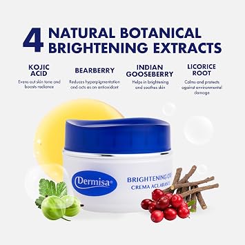 Dermisa Brightening Cream with Kojic Acid, Licorice, Arbutin and Amla, Dark Spot Remover and Face Moisturizer for Even Skin Tone, Hydroquinone-Free, 1.5oz, Pack of 1