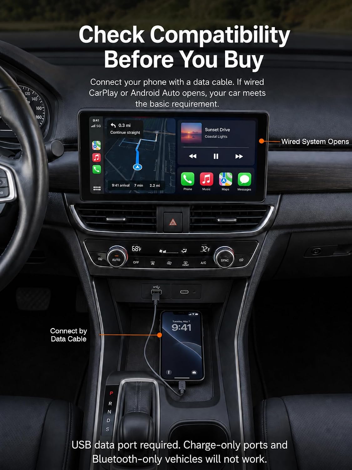 2-in-1 Wireless CarPlay and Android Auto Adapter, Wired to Wireless