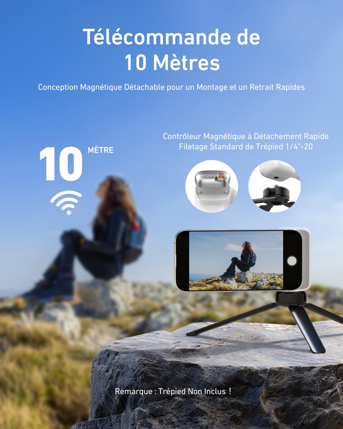 TELESIN Fun Shot Smartphone Handle Grip + C03 Lampe Selfie (Blanc) + Trépied Métal, Poignée Caméra Smartphone Creator Kit avec Détachable Télécommande Bluetooth, Compatible iPhone/MagSafe/Android