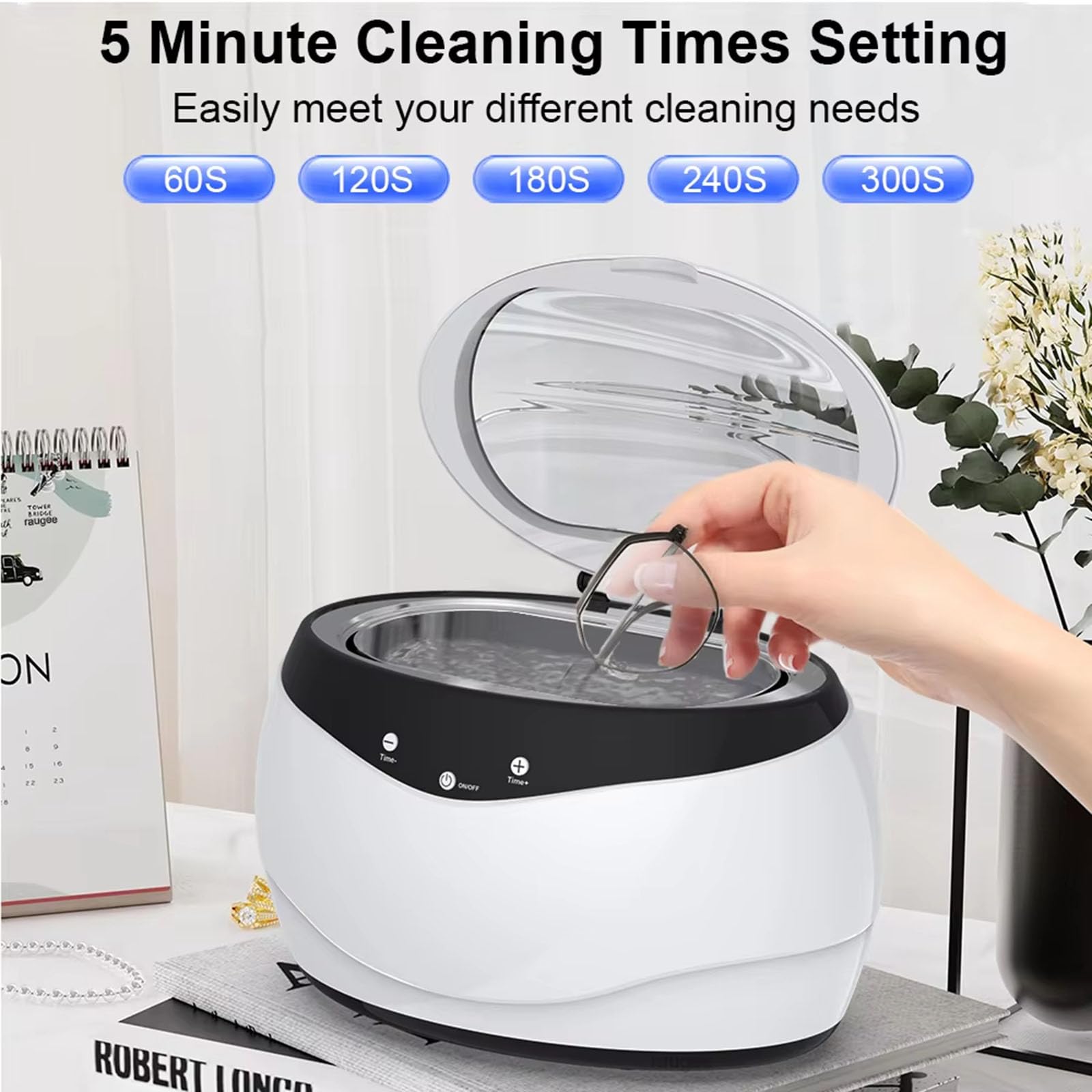 Máquina limpiadora de retenedores ultrasónica, limpiador ultrasónico de 650 ml/42 kHz para retenedores dentales, reloj, anillo, limpiador ultrasónico portátil de joyas con 5 ajustes de tiempo